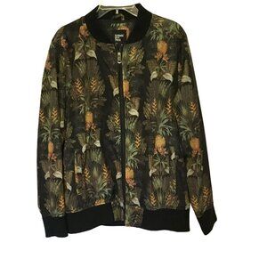 Cuidado con el Perro Men's Bomber Jacket Pineapple Pattern Size Large Black